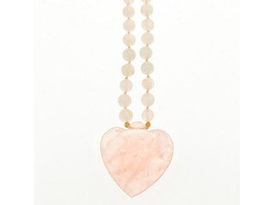 14K Yellow Gold Rose Quartz "Angel Heart" Necklace Pendant