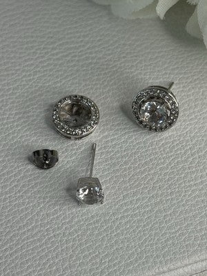 925 Sterling Silver CZ Stud Earrings Length 0.50 Inch
