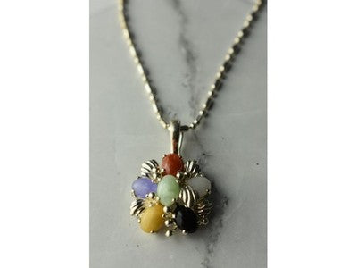 925 Sterling Silver Multi Gemstones Chain With Pendant
