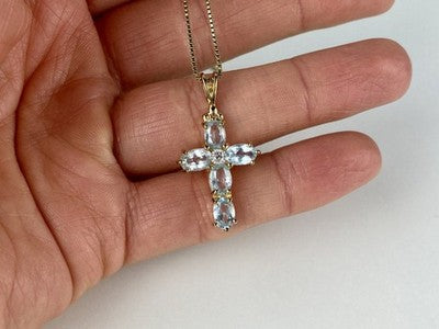 925 Sterling Silver Gold Plated Blue Spinel Chain With Cross