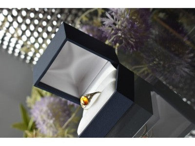 925 Sterling Silver Amber Ring Size 6.5