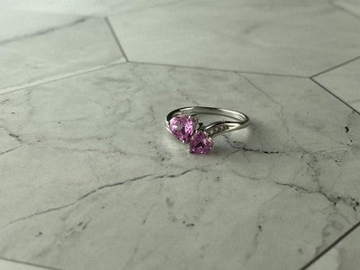 925 Sterling Silver Pink Topaz "Hearts" Ring Size 7