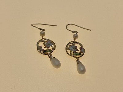 925 Sterling Silver Pearls & Enamel Earrings