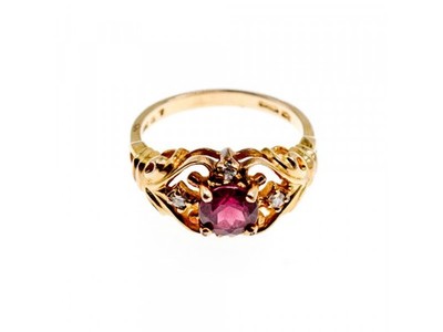 925 Sterling Silver Gold Plated Ruby & CZ Ring Size 7