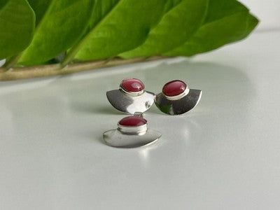 925 Sterling Silver Pink Agate Stud Earrings & Pendant Set