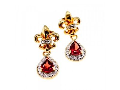 925 Sterling Silver Gold Plated Garnet Earrings