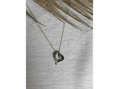 10K White Gold Black & White Diamonds Heart Chain With Pendant