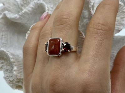 925 Sterling Silver Agate & Garnet Ring Size 9.5