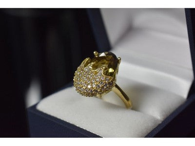 925 Sterling Silver Gold Plated Alpanite & CZ Ring Size 9 Turkey