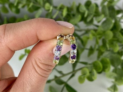 925 Sterling Silver Multi Gemstones Earrings