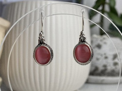 Vintage 925 Sterling Silver Agate Earrings