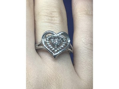 925 Sterling Silver Black Spinel & CZ "Heart" Ring Size 6.5