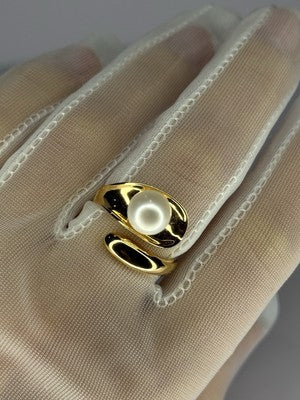 925 Sterling Silver Gold Plated Pearl Ring Size Adjustable
