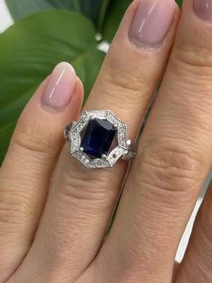 925 Sterling Silver Sapphire & Beryl Ring Size 5.5