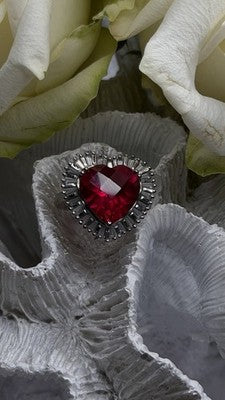 Romantic Heart 925 Sterling Silver Pink & Colorless Spinel Ring Size 7