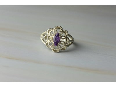 925 Sterling Silver Amethyst "Openwork" Ring Size 8