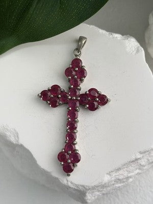 925 Sterling Silver Ruby Pendant Cross