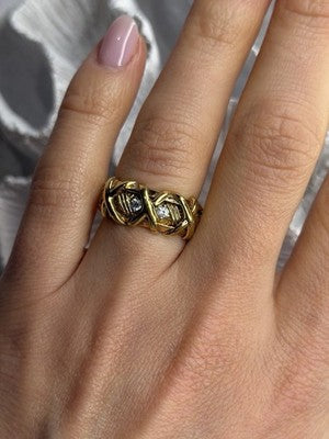 925 Sterling Silver Gold Plated Cz Band Ring Size 7