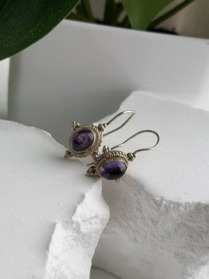Vintage 925 Sterling Silver Amethyst Earrings