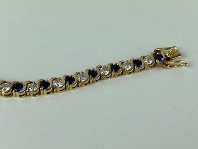 925 Sterling Silver Gold Plated Blue & White CZ Bracelet
