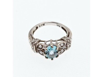 925 Sterling Silver Blue Spinel & CZ Ring Size 6.5