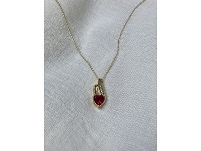 10K Yellow Gold Ruby & Diamonds Heart Chain With Pendant