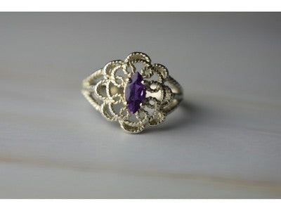 925 Sterling Silver Amethyst "Openwork" Ring Size 8