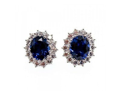 925 Sterling Silver Sapphire & CZ Earrings