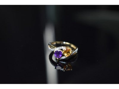 10K Yellow / White Gold Amethyst & Heliodor Ring Size 5.5