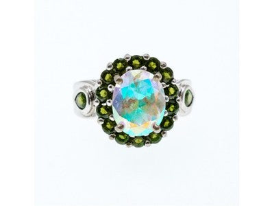 925 Sterling Silver Quartz & Peridot Ring Size 5.5