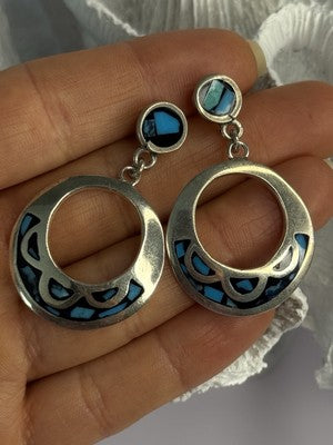 Vintage 925 Sterling Silver Turquoise Earrings Length 1.80 Inch