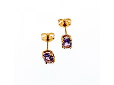 14K Yellow Gold Purple Tourmaline Stud Earrings
