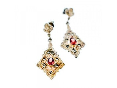 925 Sterling Silver Garnet & Marcasites Earrings