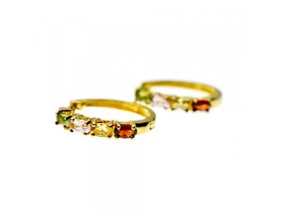925 Sterling Silver Gold Plated Multi Gemstones Earrings