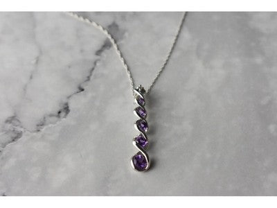 10K White Gold Amethyst & Diamond Chain With Pendant