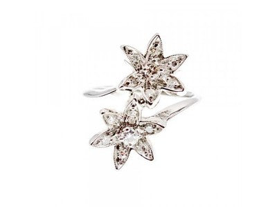 14K White Gold Diamonds "Flowers" Ring Size 5.5