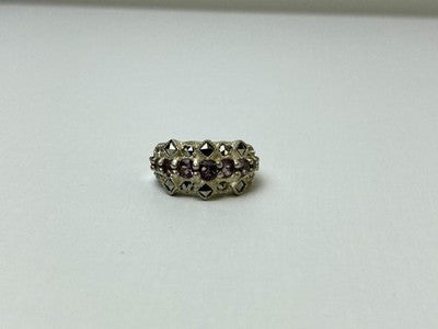 925 Sterling Silver Iolite & Marcasite Ring Size 6.5