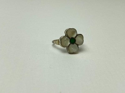 925 Sterling Silver Mother OF Pearl & Green Nephrite "Flower" Ring Size 6.5