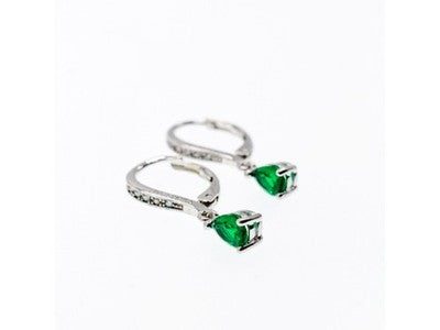 925 Sterling Silver Emerald & CZ Earrings