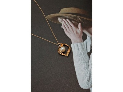 14 K Yellow Gold Pearl & Diamonds Chain With Pendant