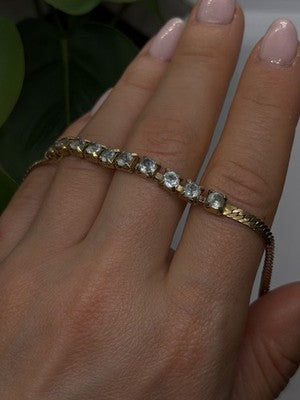 925 Sterling Silver 14K Yellow Gold Plated Aquamarine Bracelet 7