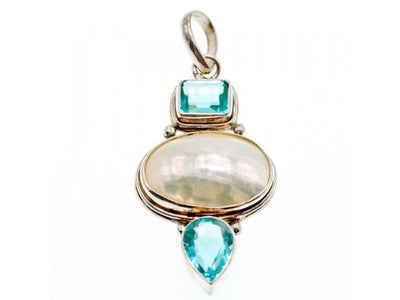 925 Sterling Silver Mother OF Pearl & Topaz Pendant