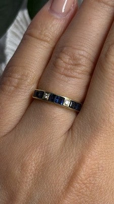 14K Yellow Gold Sapphire 0.33 CTW & Diamond 0.02 CTW Band Ring Size 6