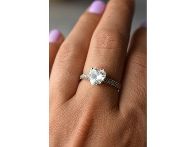 925 Sterling Silver CZ "Heart" Ring Size 8