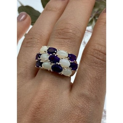 925 Sterling Silver 0Pal & Tourmaline Ring Size 8