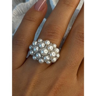 Elegant 925 Sterling Silver Pearl Ring Size 7