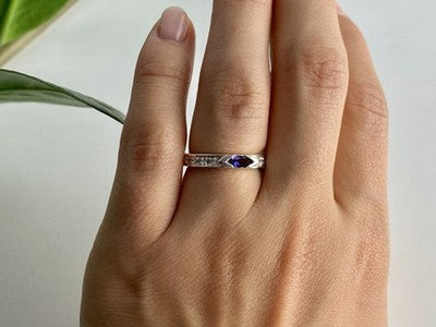 925 Sterling Silver Iolite & CZ Band Ring Size 6.5