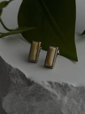 Vintage 925 Sterling Silver Golden Yellow Mother of Pearl Earrings