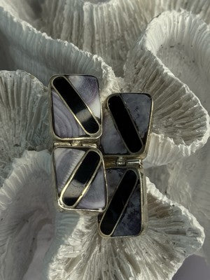 Vintage 925 Sterling Silver Agate & Onyx Earrings Length 1.50 Inch