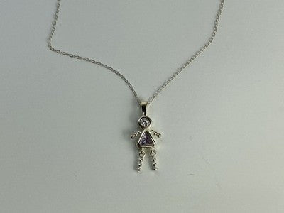 925 Sterling Silver CZ "Girl" Chain With Pendant